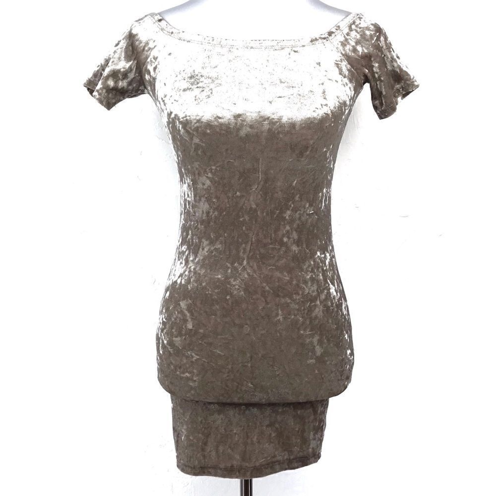 4/$16 Forever 21 Brown Crushed Velvet Short Sleeve Bodycon Mini Dress Small